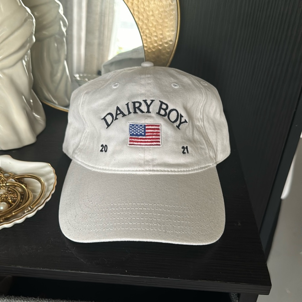 NEW DAIRY BOY White Trucker Hat American Flag Paige Lorenze Cap 2021 sample